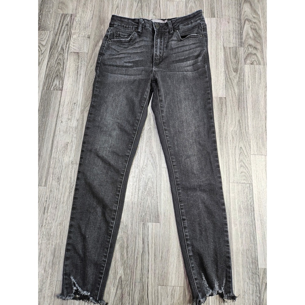 JUST USA Skinny Jeans Women Size 4 Black Frayed Hem High Rise Denim